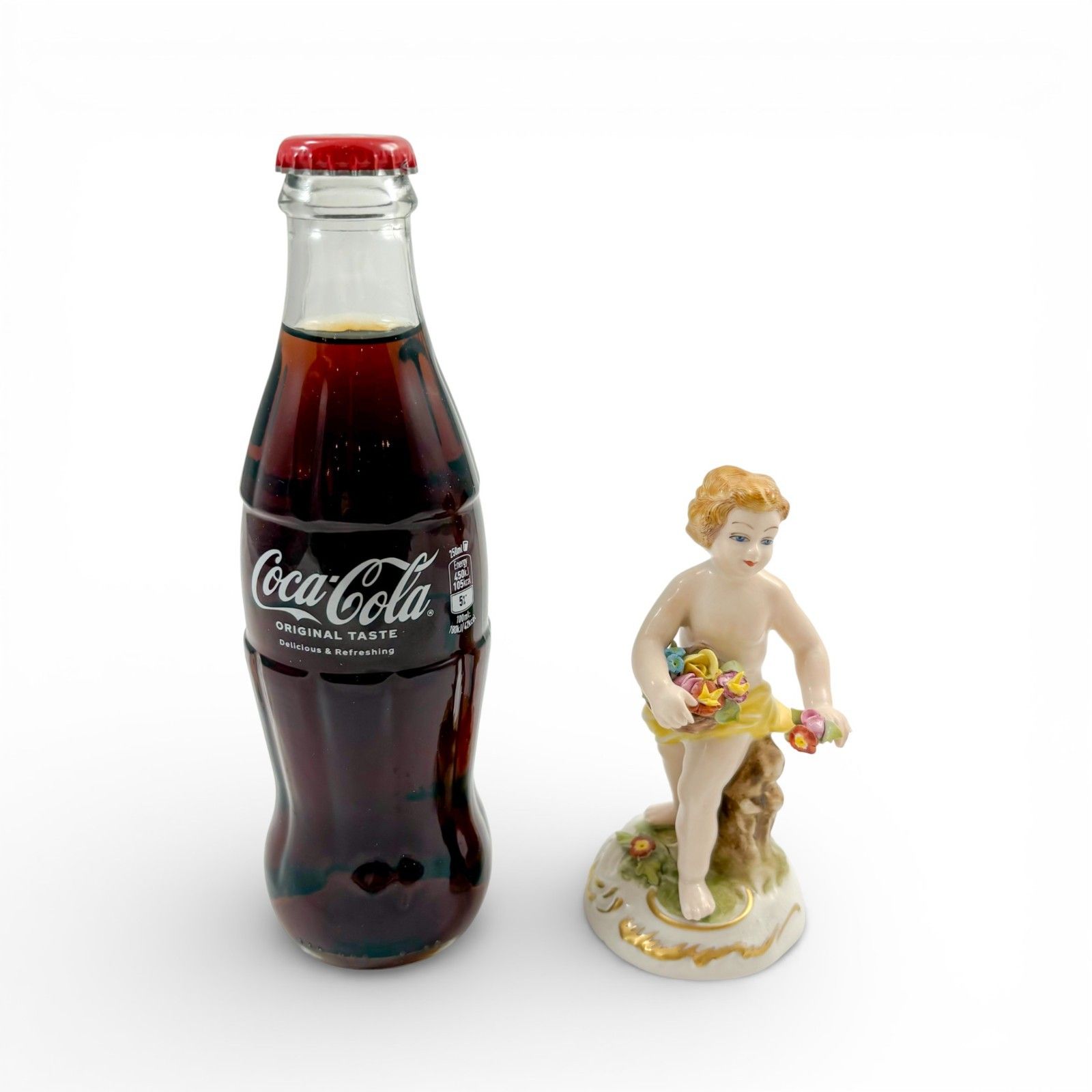 100.0 Antique German Porcelain Boy With Flower Basket Figurine, Dresden Style C.1900 photo