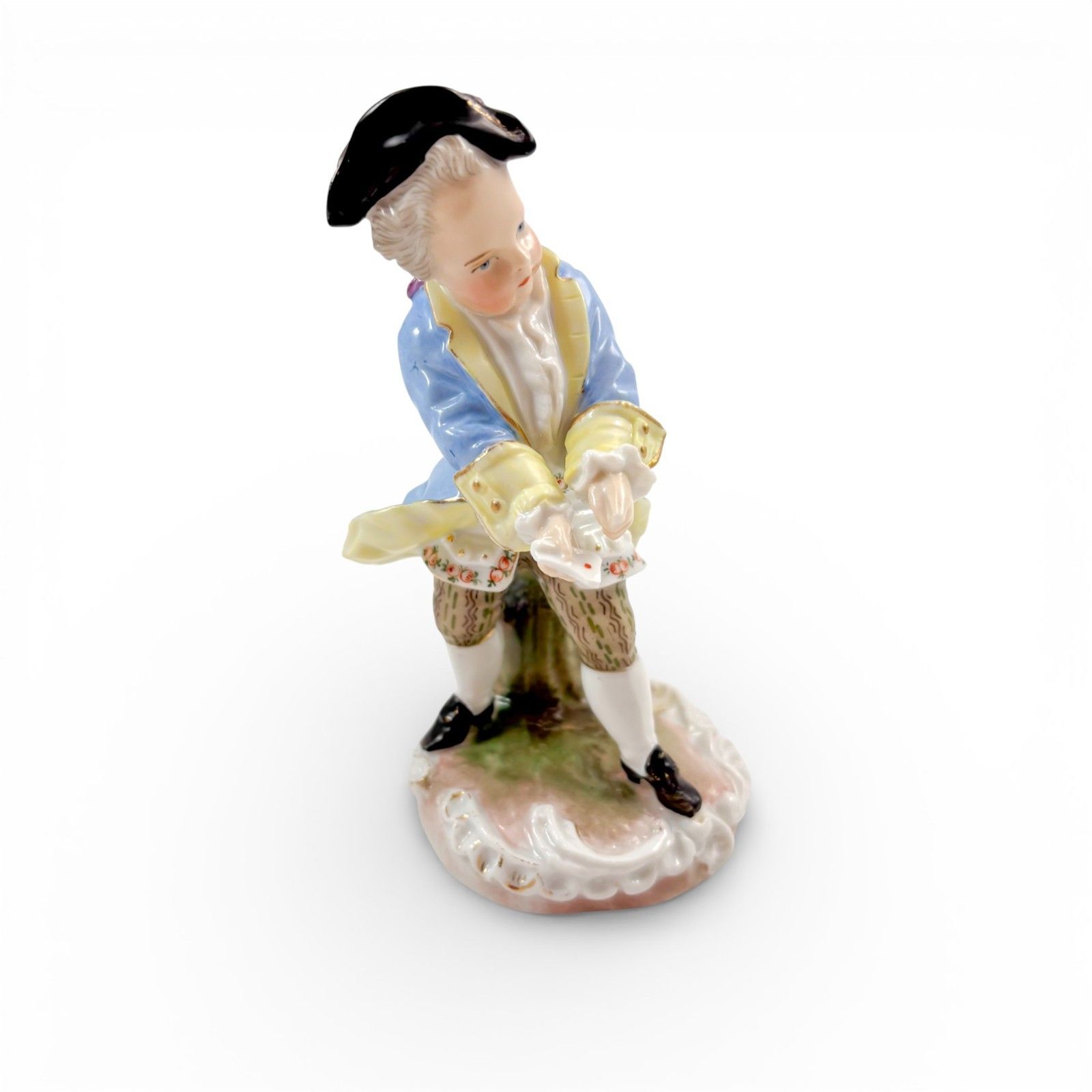 Antique Dresden Porcelain Courtly Boy Figurine With Letter, Rococo Style C. 1900