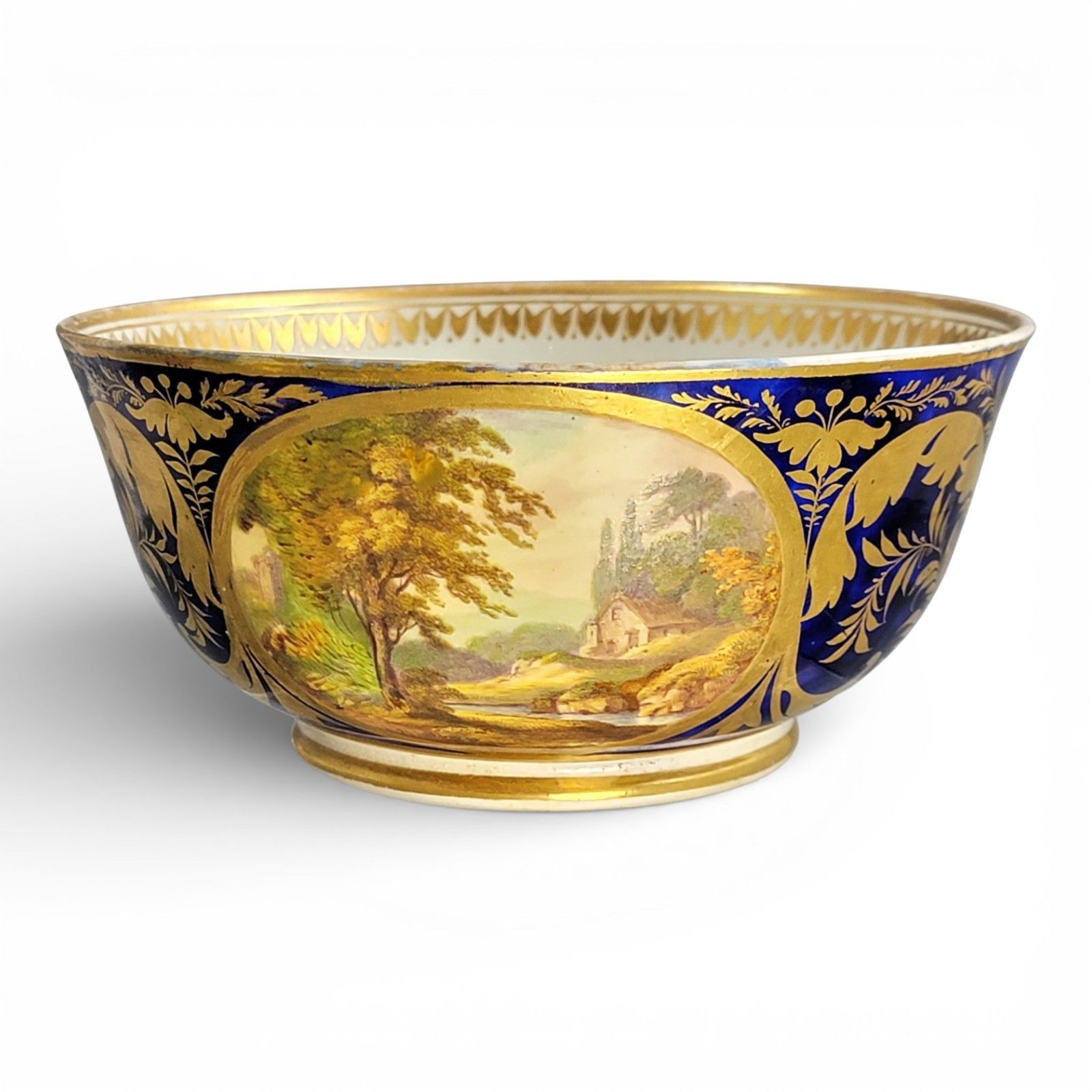 Antique Georgian Derby Porcelain Cabinet Bowl With Titled Landscapes C.1795–1810