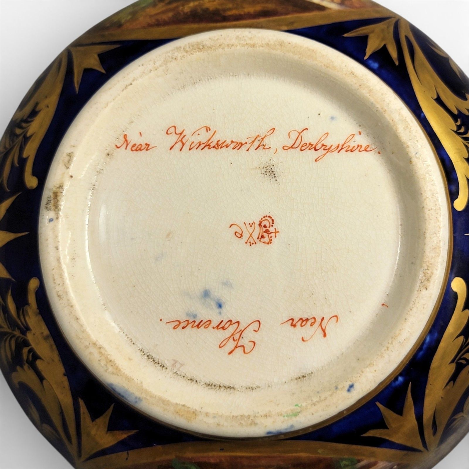 photo furniture Antique Georgian Derby Porcelain Cabinet Bowl With Titled Landscapes C.1795–1810