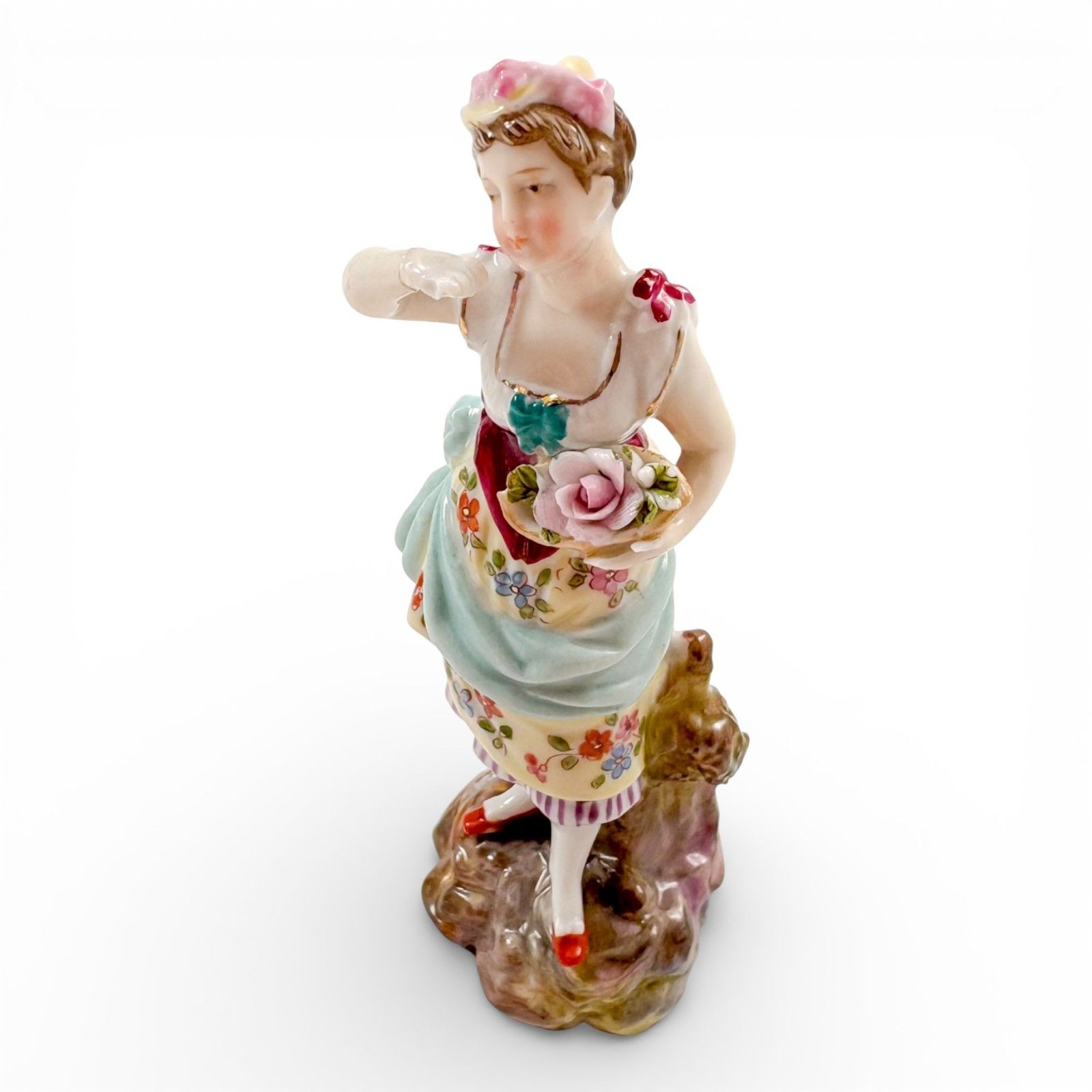 Home Decor Antique German Porcelain Flower Seller Boy Girl Figurines, Triebner Ens Eckert photo