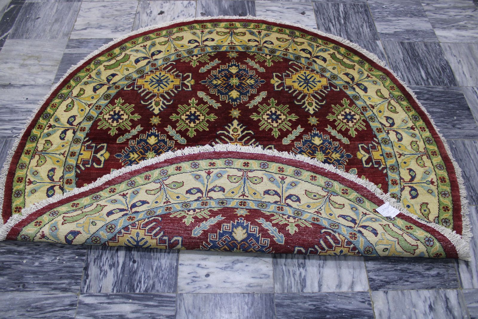 5x5 Red Kazak Caucasian Handmade Round Rug photo vinterior