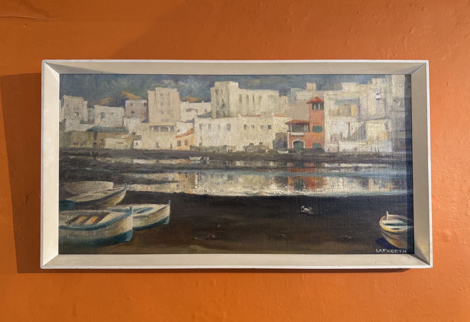 Joan Lapworth 1960's View Of Arrecife Harbour Lanzarote Oil On Board