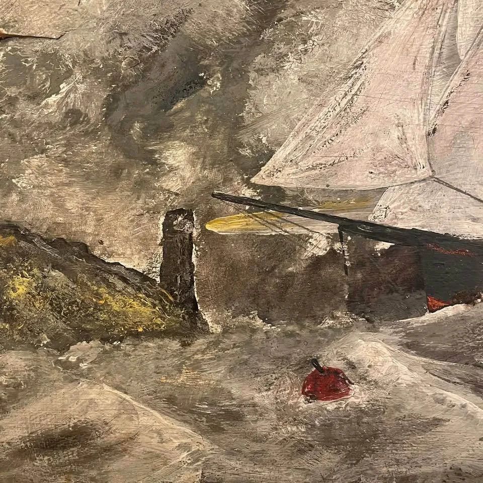 Cornish Folk Art Oil Painting Of Cutter. photo for sale