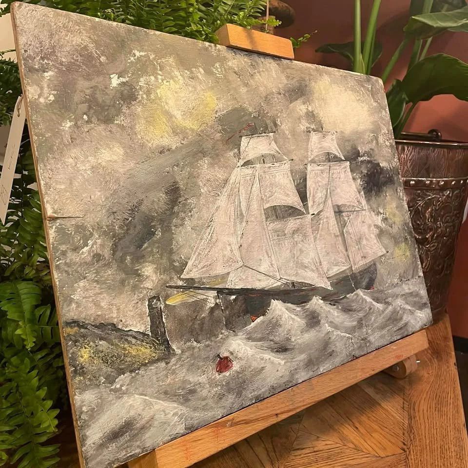 Cornish Folk Art Oil Painting Of Cutter. photo Art