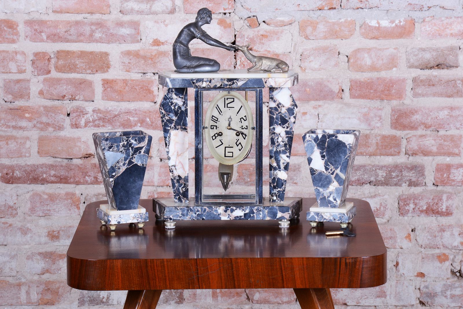 Restored Art Deco Clock, Marble, Bronze, Glass, France. 1920s photo for sale