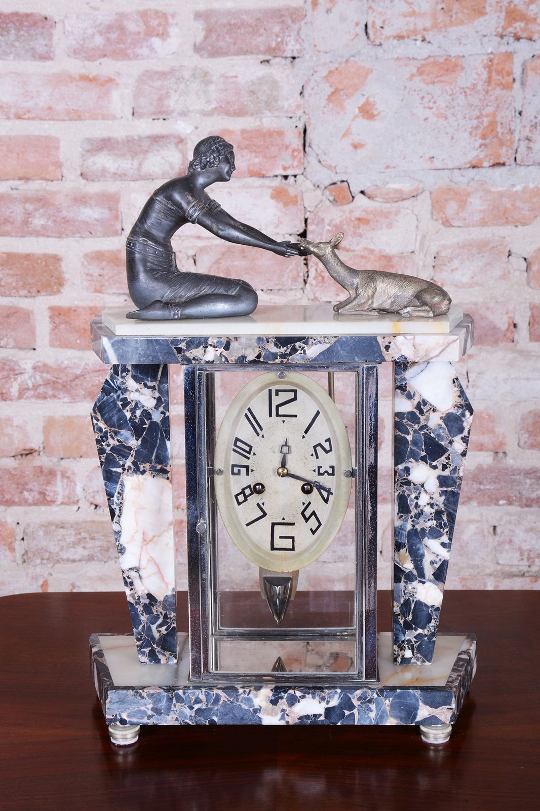 photo vinterior Restored Art Deco Clock, Marble, Bronze, Glass, France. 1920s