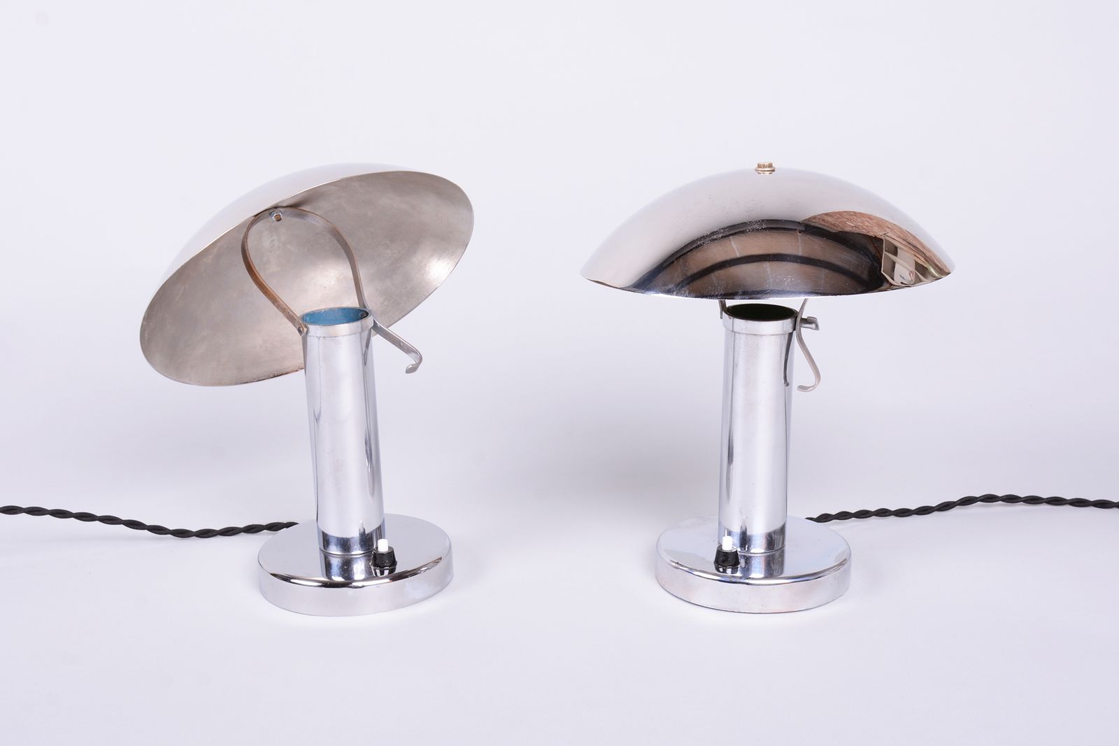 Pair Of Restored Bauhaus Table Lamps, By Miroslav Prokop, Chrome, Czech, 1930s