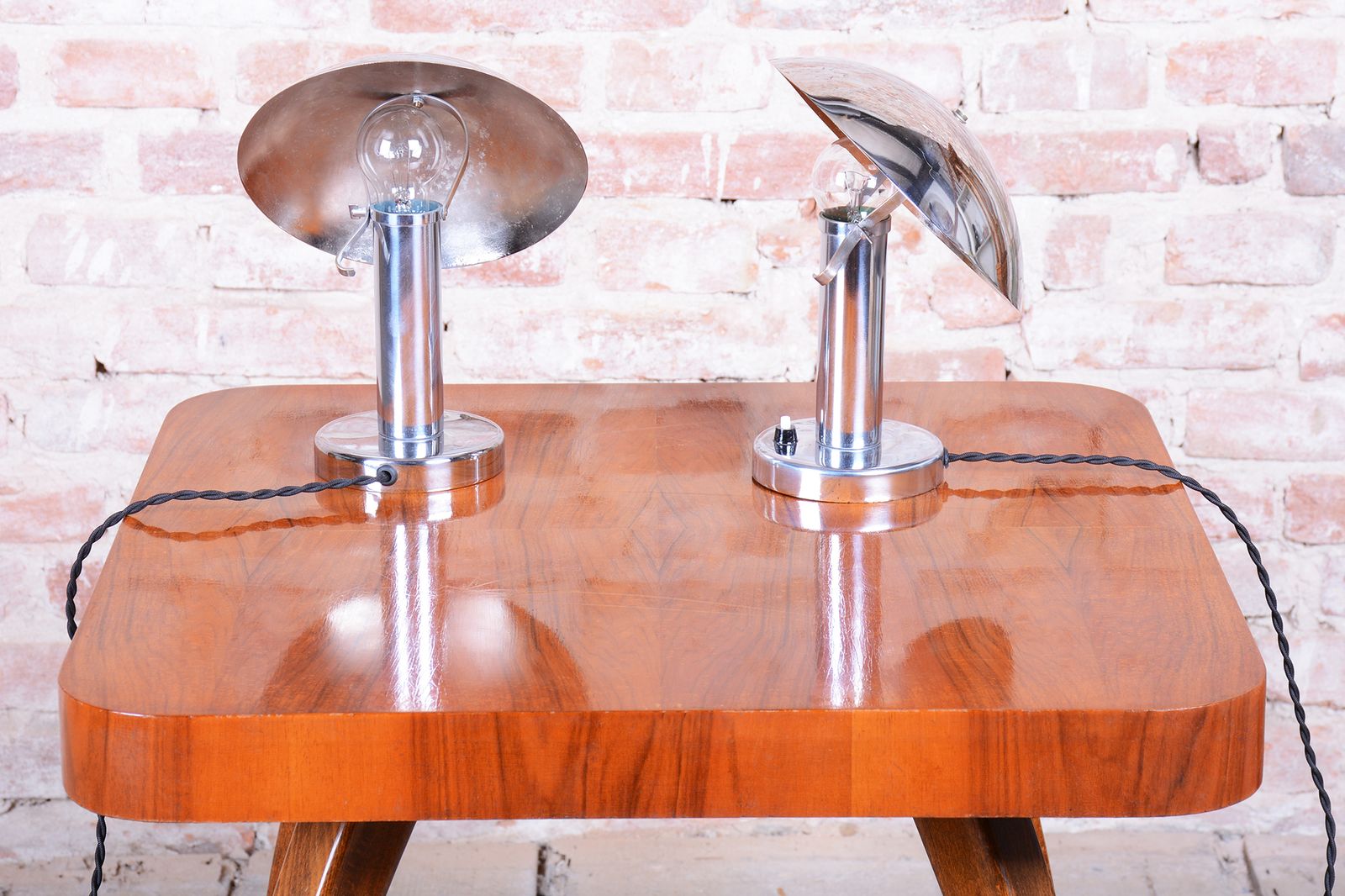 Pair Of Restored Bauhaus Table Lamps, By Miroslav Prokop, Chrome, Czech, 1930s photo furniture