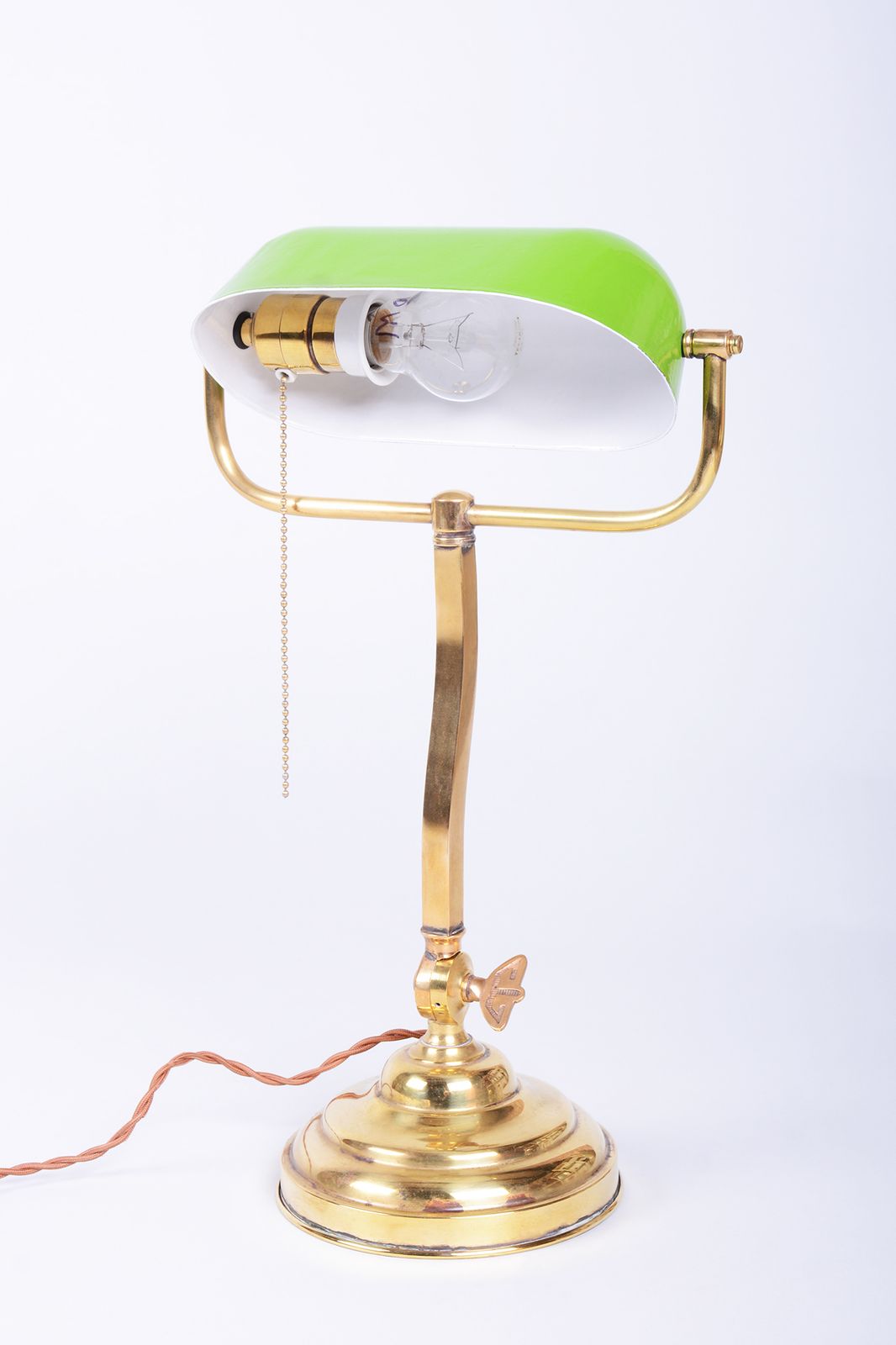 Restored Art Deco Table Lamp, By Franta Anýž, Brass, Glass, Czech, 1920s