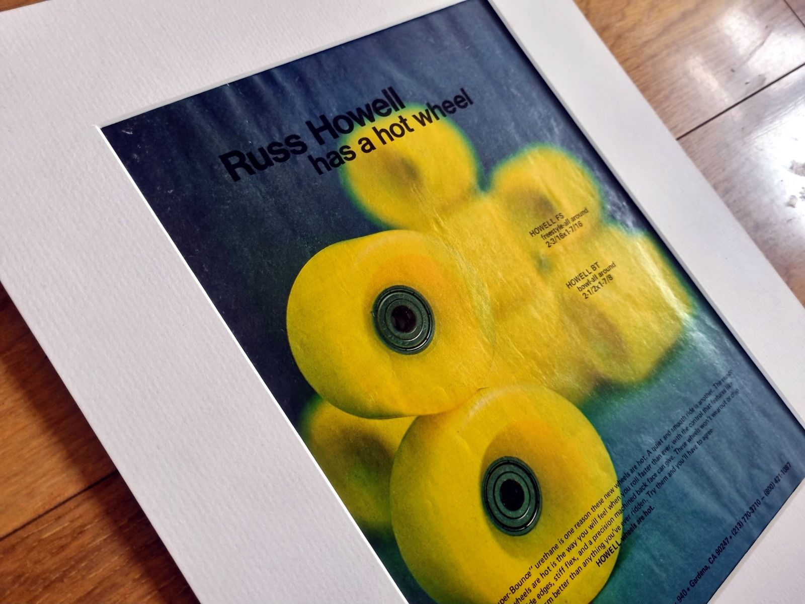 Vintage Skateboard Magazine Ad, Howell Skateboard Wheels Print, Russ Howell Pro Model, 1970s Skateboarding, Mounted Wall Art photo Art