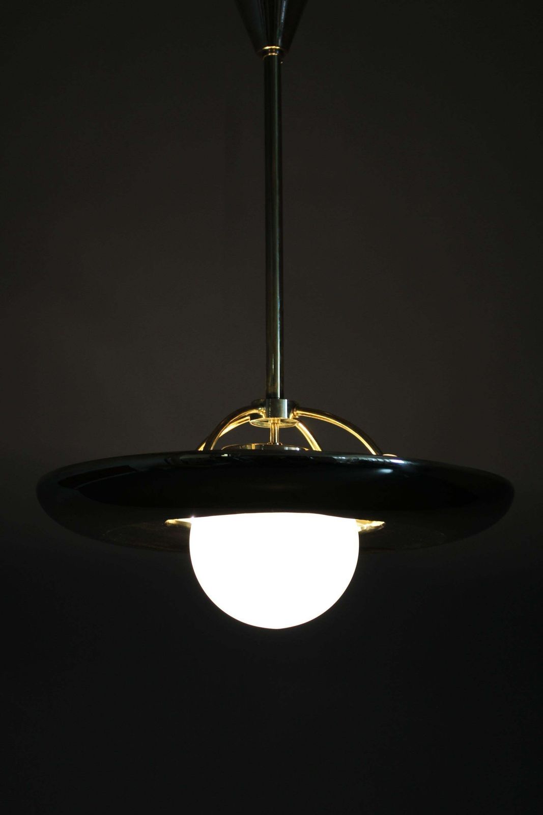 1911.0 Art Deco Brass Chandelier With White Glass, Czechoslovakia 1930s photo
