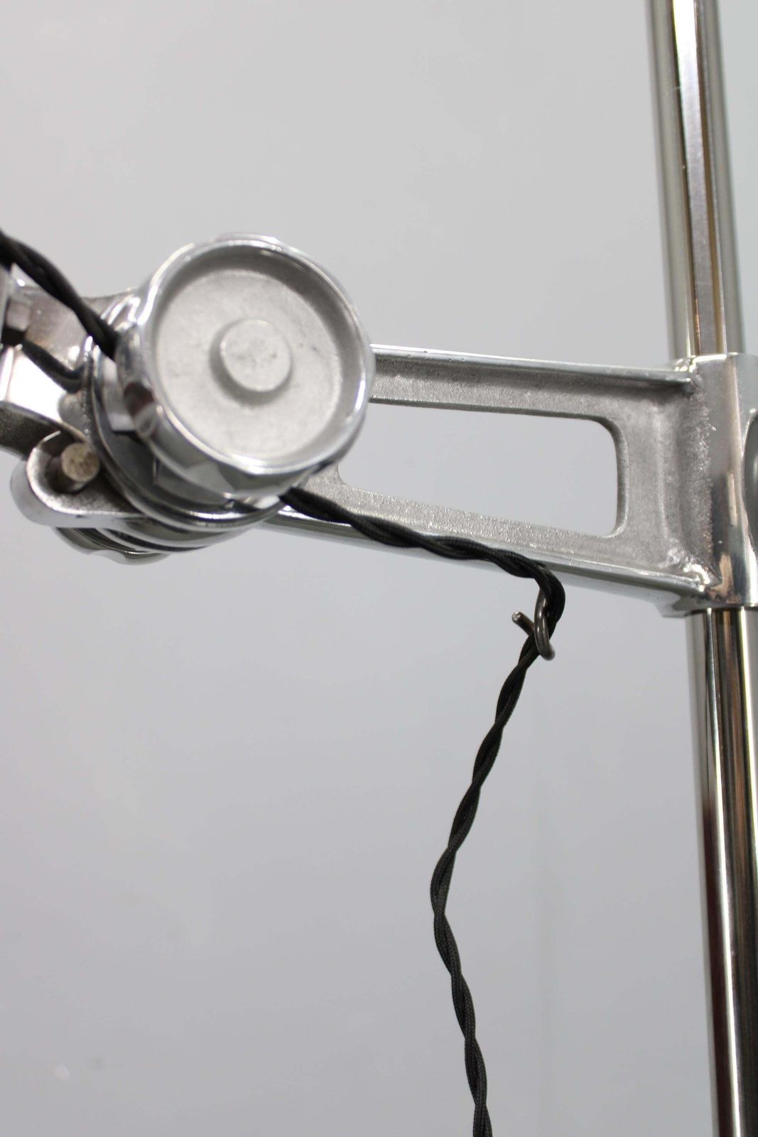 Industrial Adjustable Floor Lamp, Chromed Metal, Czechoslovakia 1950s photo vintage