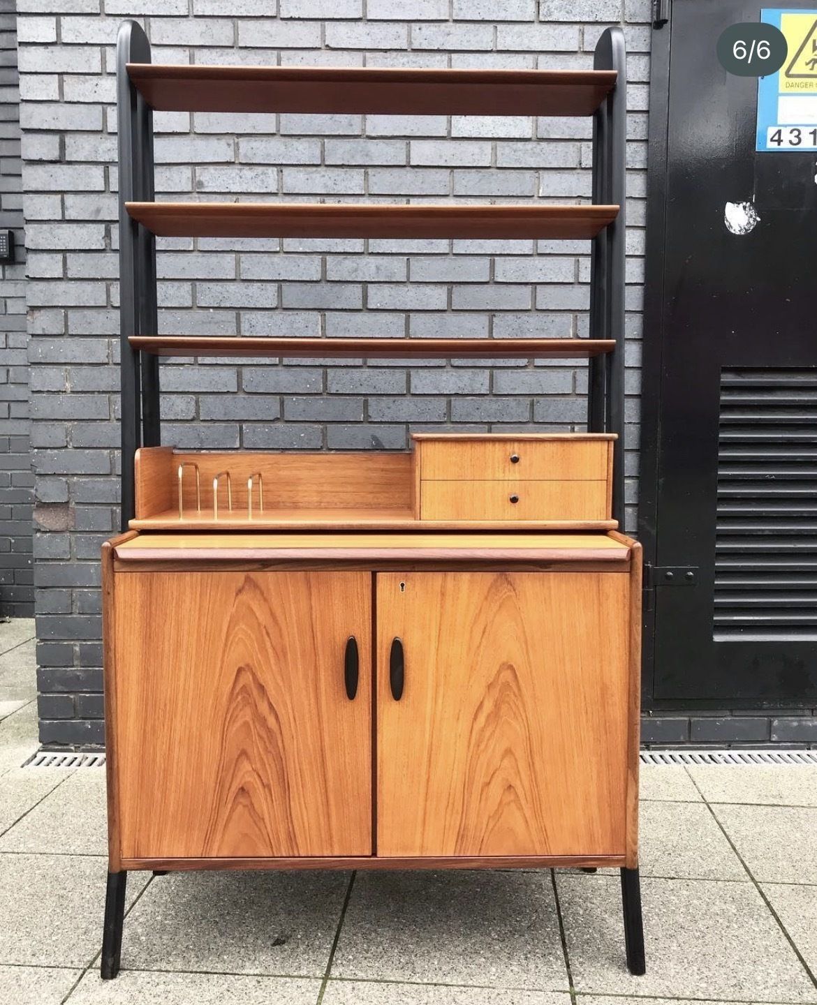Mid Century Teak Secretary Desk With Modular Shelving