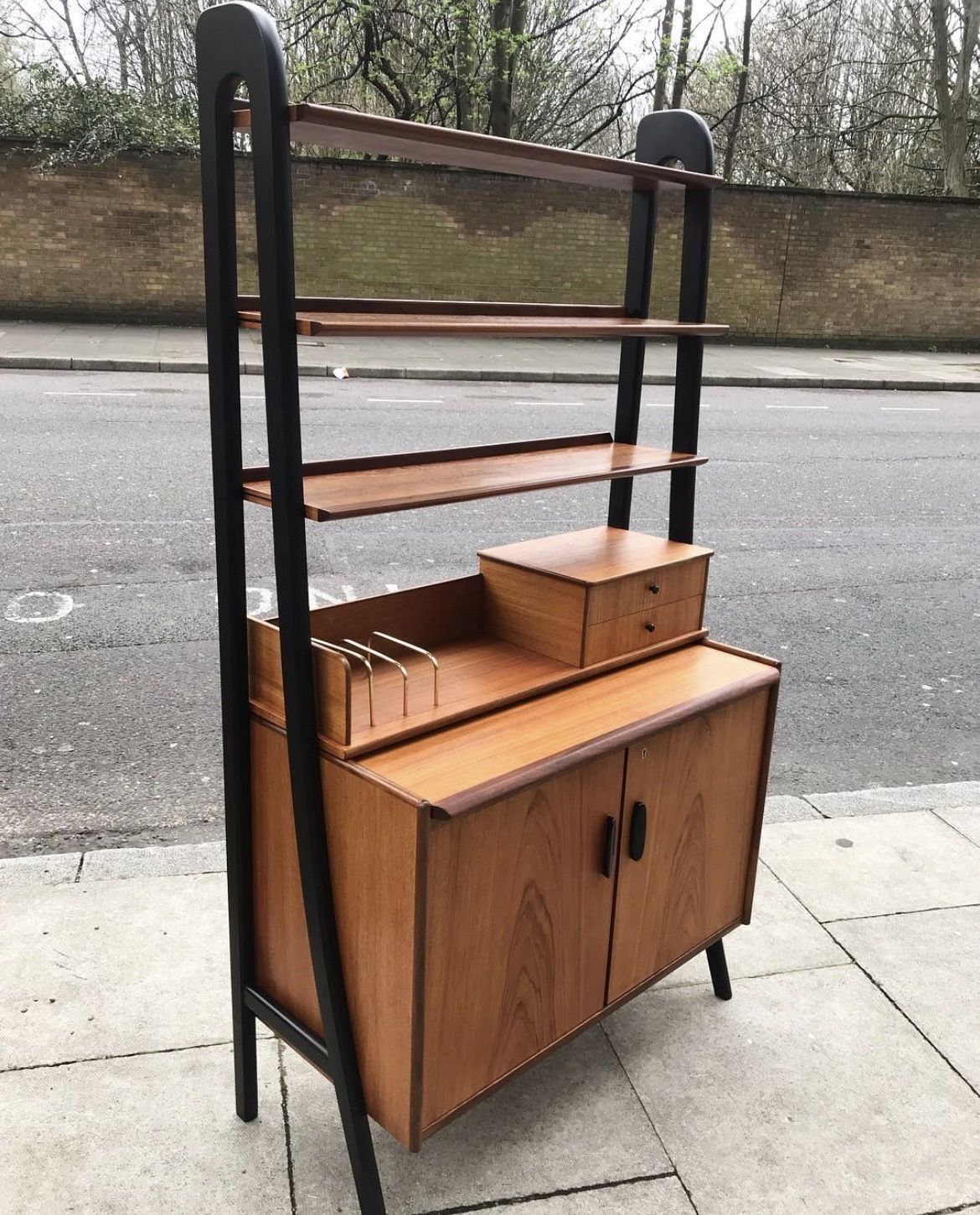 Mid Century Teak Secretary Desk With Modular Shelving photo vinterior