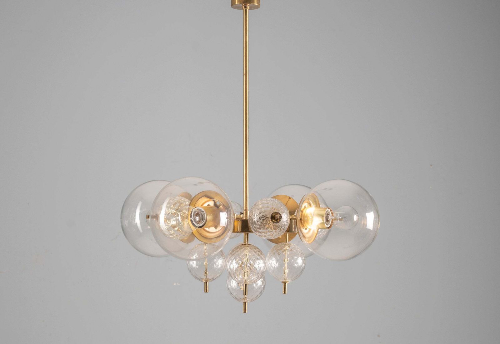 Glass And Brass Chandelier Jaroslav Bejvl 1970s Czechoslovakia photo for sale