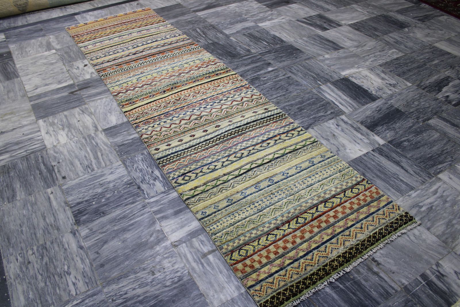 Barjasta Afghan Wool Multicolor Tribal 10ft Runner Rug photo for sale