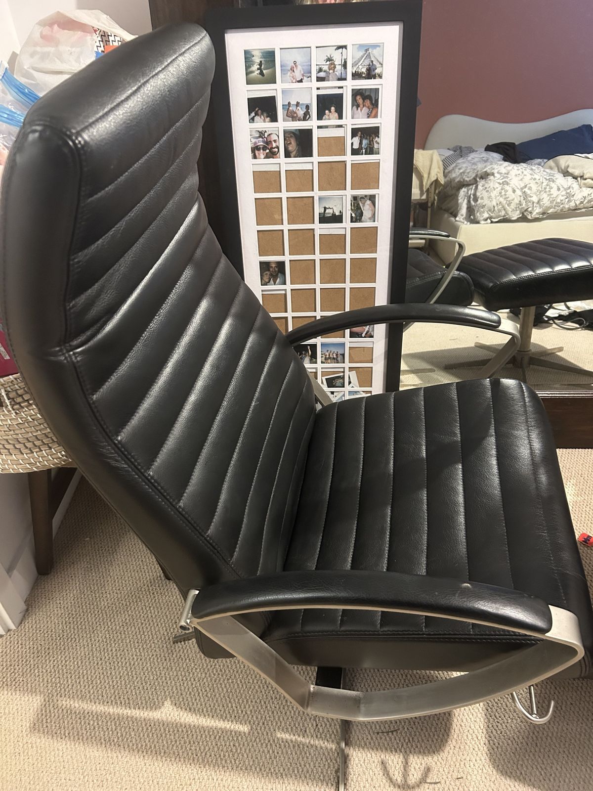 Bo Concept Black Leather Chair And Footstool photo furniture