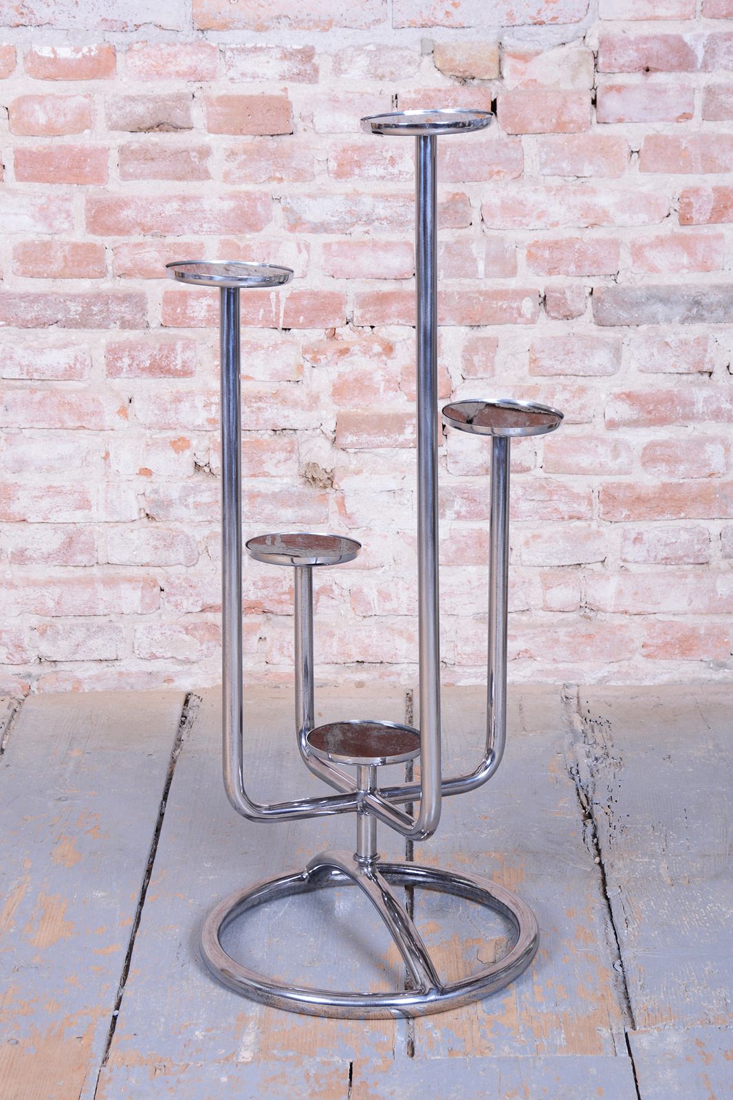 Restored Bauhaus Flower Stand, By Vichr A Spol., Chrome, Glass, Czech, 1930s photo furniture