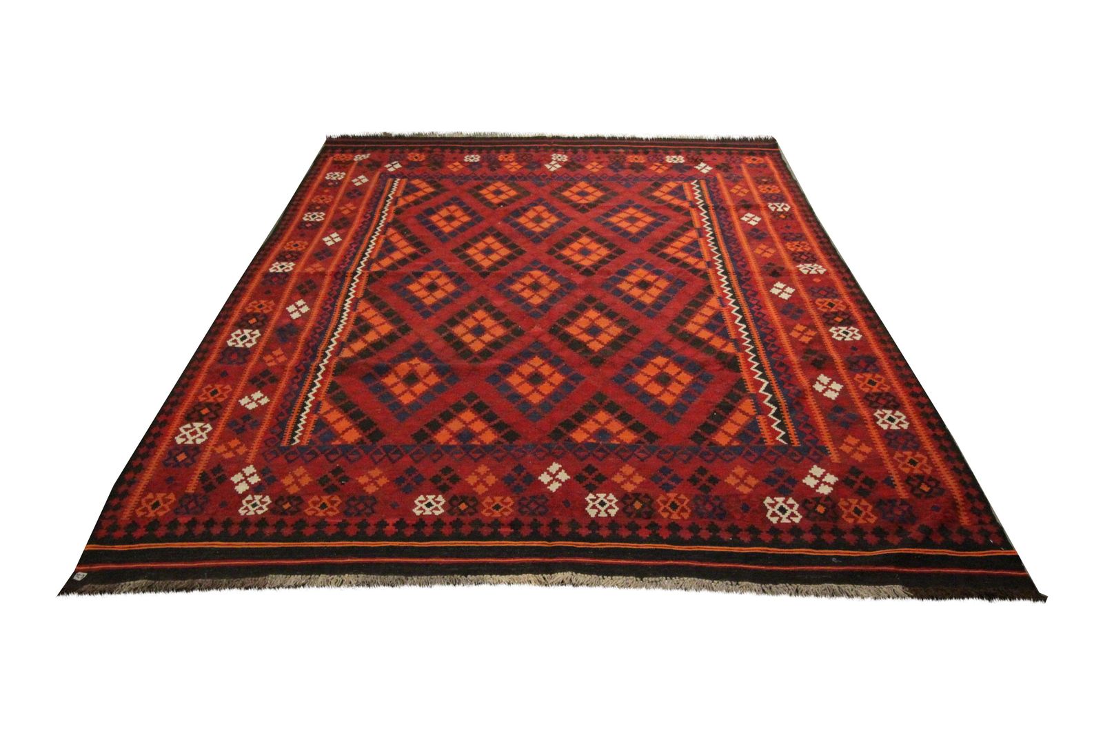Geometric Kilim Rugs Traditional Handwoven Blue Red Wool Area Rug photo furniture