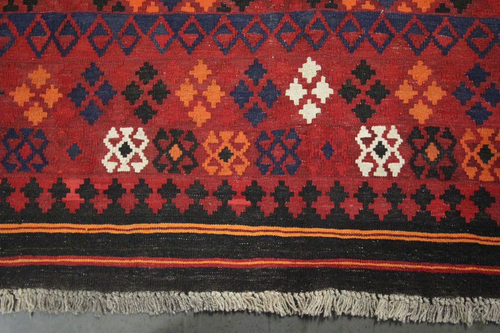 Geometric Kilim Rugs Traditional Handwoven Blue Red Wool Area Rug photo for sale