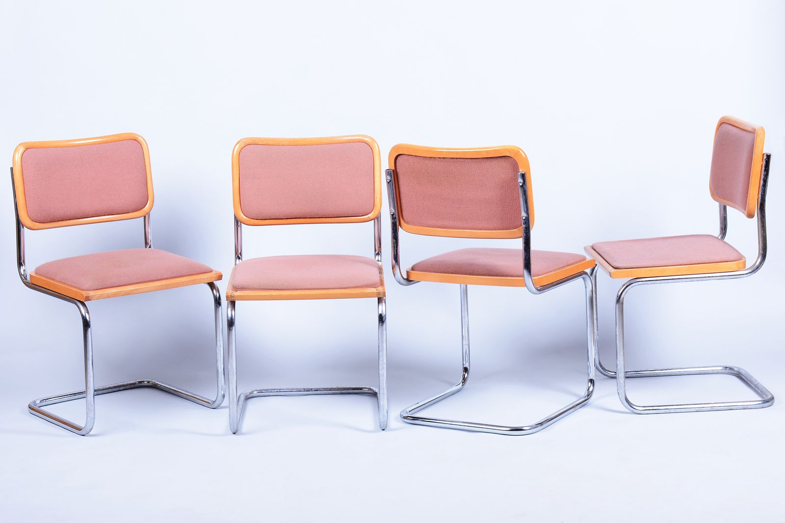 Set Of Four Original Bauhaus Cesca Chairs, By M. Breuer, Chrome, Italy, 1980s