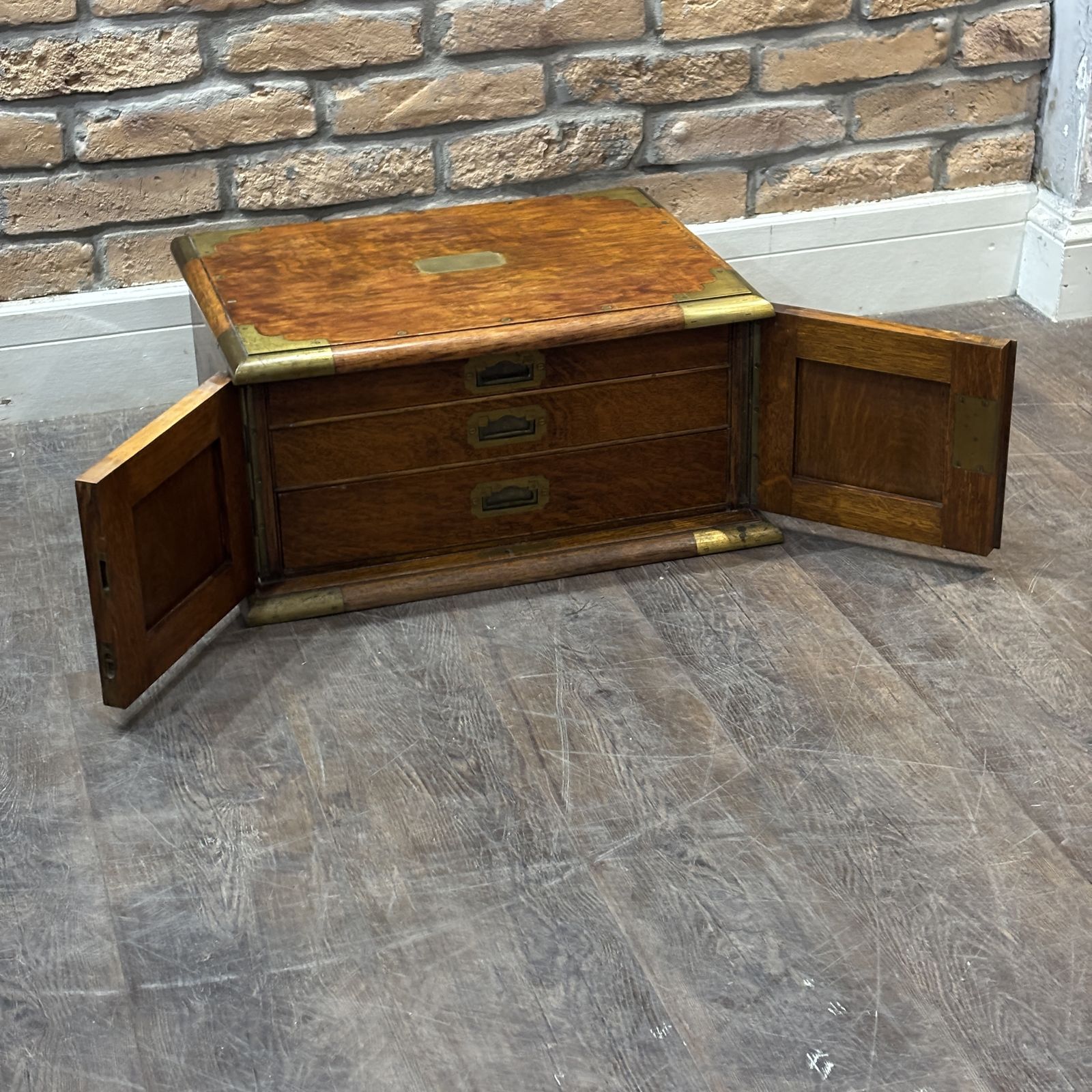 Antique Brass Bound Oak Jeweller’s / Watchmaker’s Cabinet photo for sale