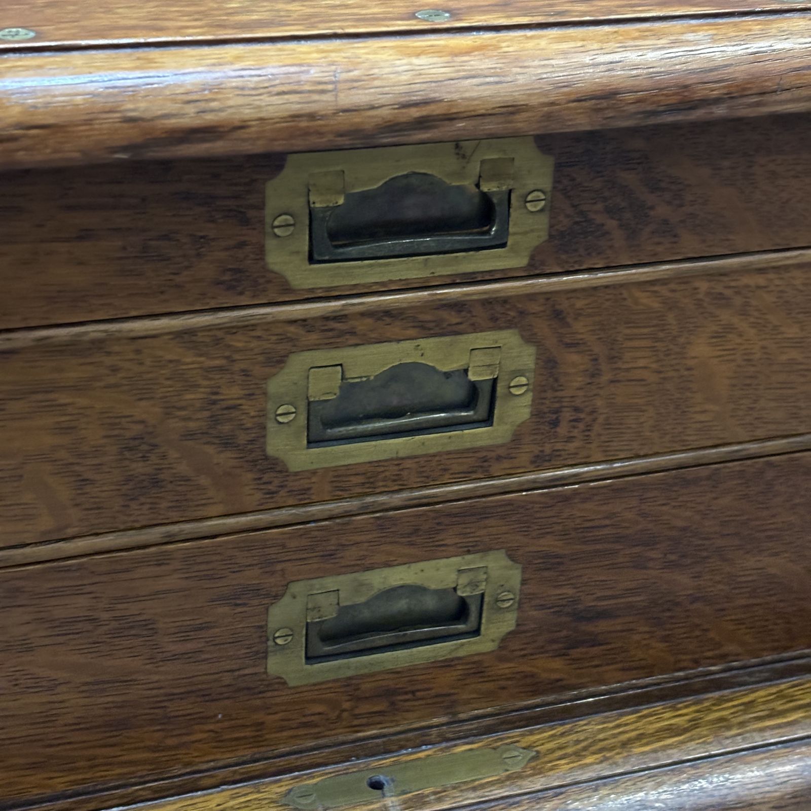 Antique Brass Bound Oak Jeweller’s / Watchmaker’s Cabinet photo vintage
