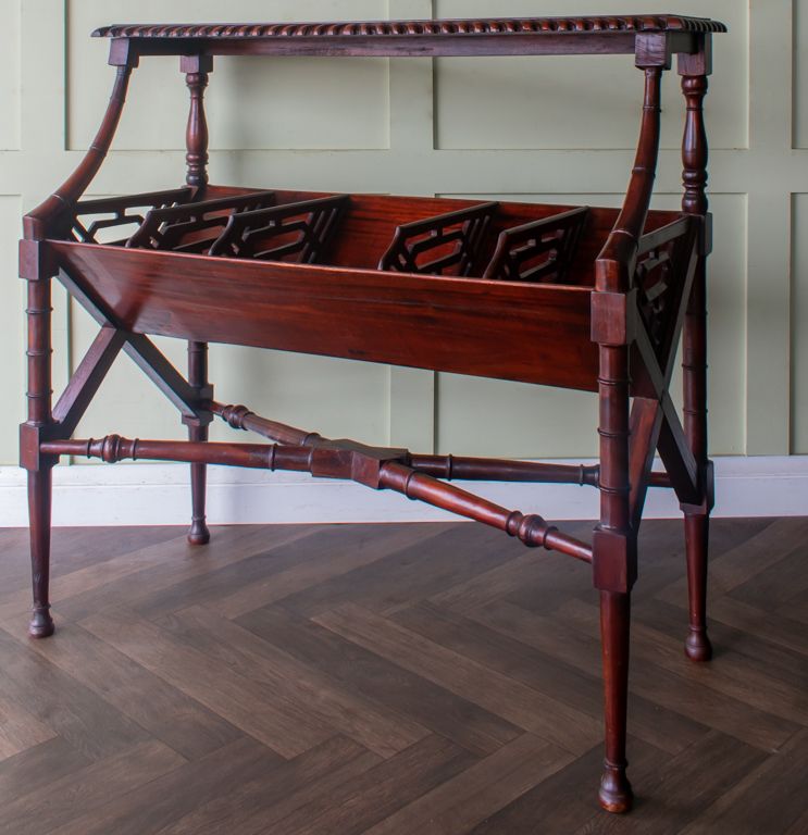 Edwardian Mahogany Library Book Trough Chinese Chippendle Regency Revival