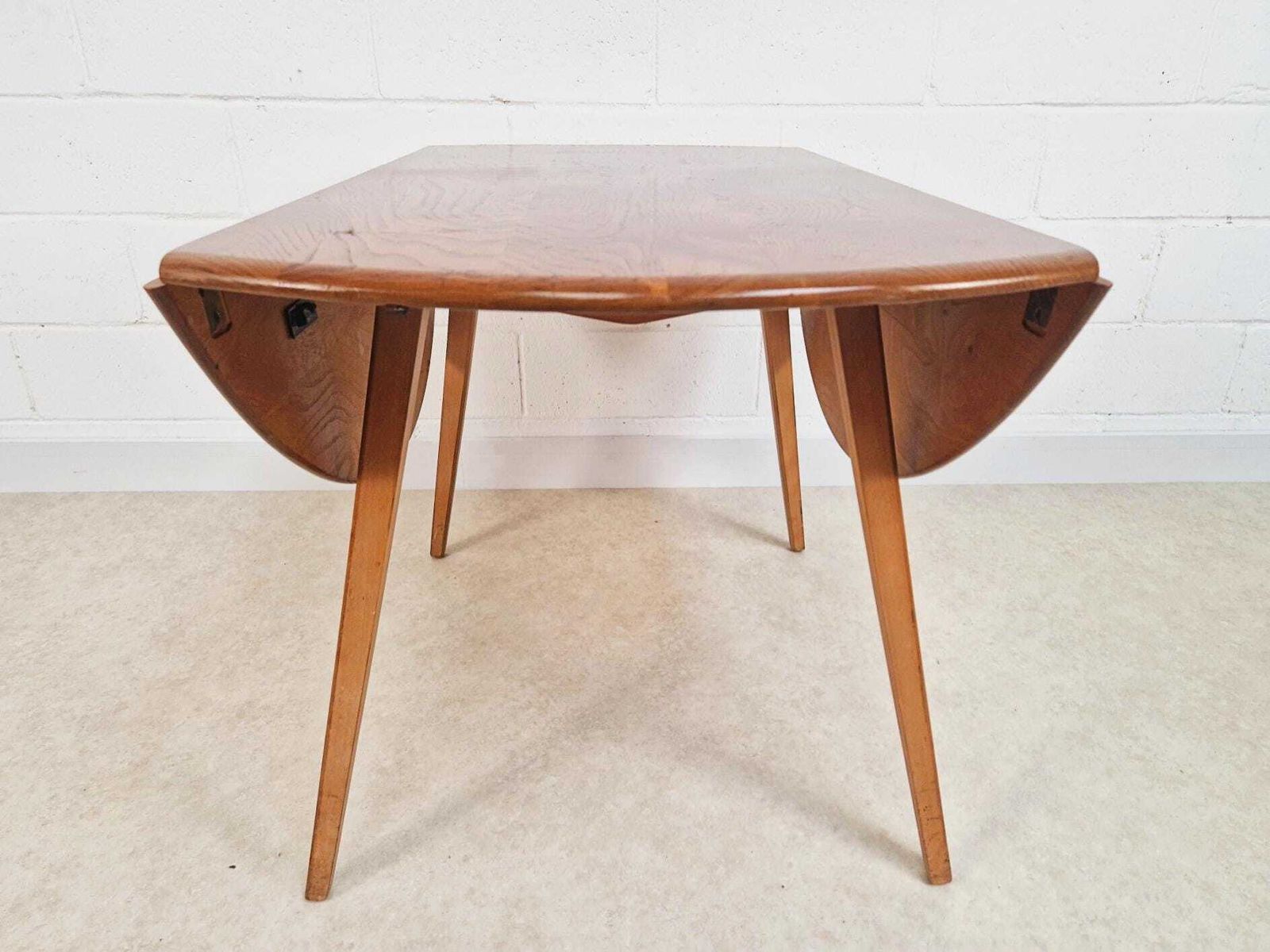 photo for sale Ercol Vintage Mid Century Solid Elm Drop Leaf Table And Stickback Chair Dining Set Pg023
