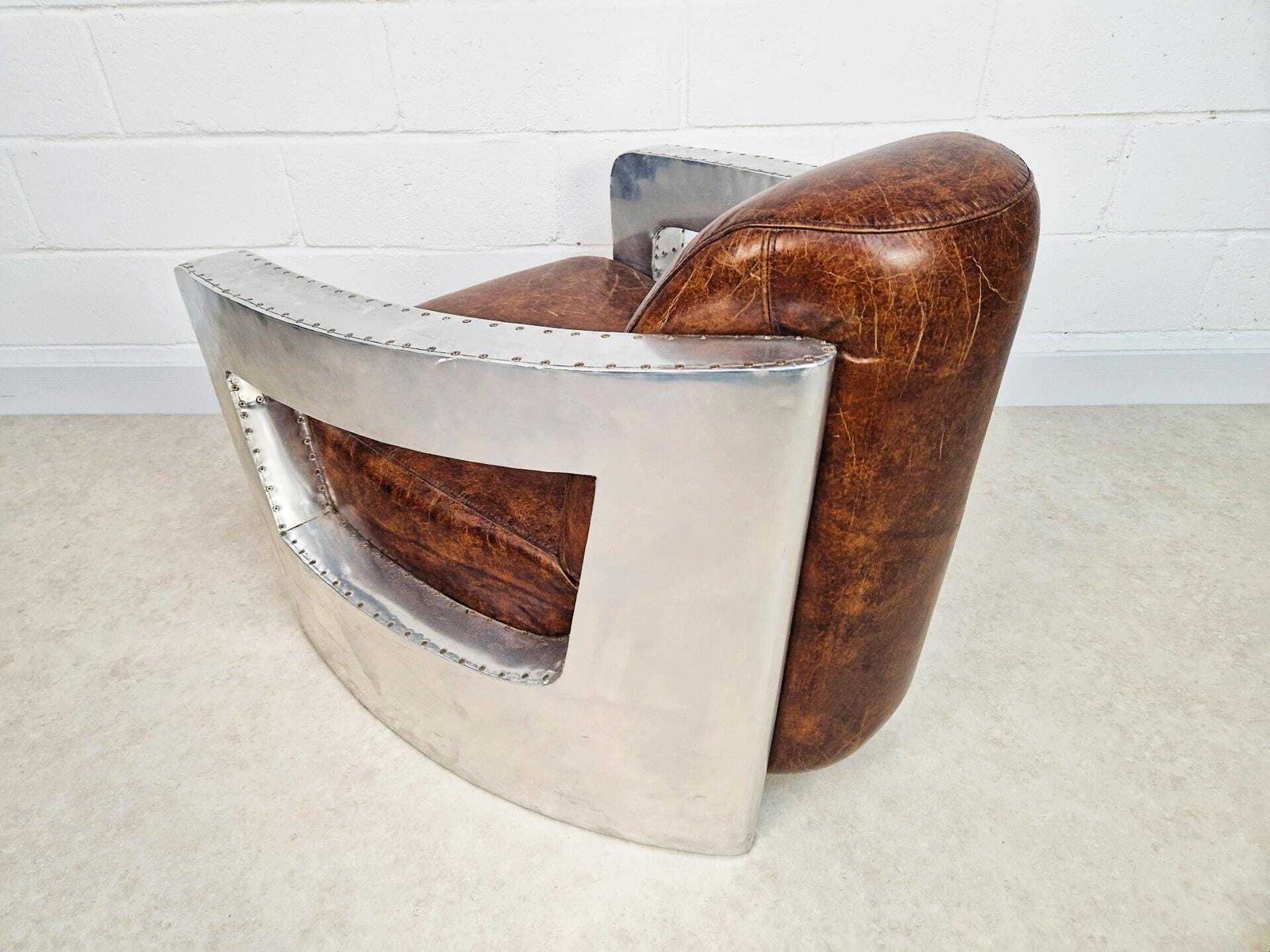 Vintage Mid Century Aluminium & Chesnut Leather Aviator Lounge Accent Armchair Pg050 photo 1150.0