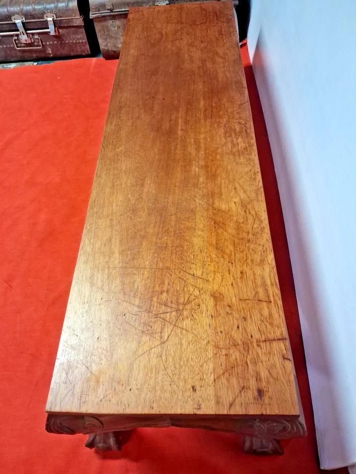Antique Long Coffee Table With Large Ball And Claw Feet With Lots Of Patina photo 375.0