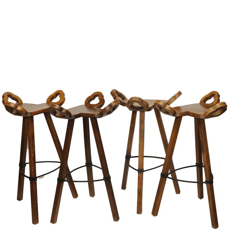 Brutalist Marbella Style Beech Bar Stools By Viriato Gomez For Toledo 1970s Set Of 4