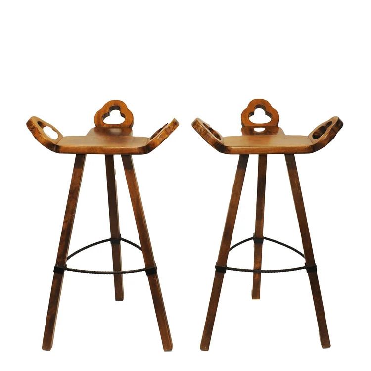 Brutalist Marbella Style Beech Bar Stools By Viriato Gomez For Toledo 1970s Set Of 4 photo 1550.0