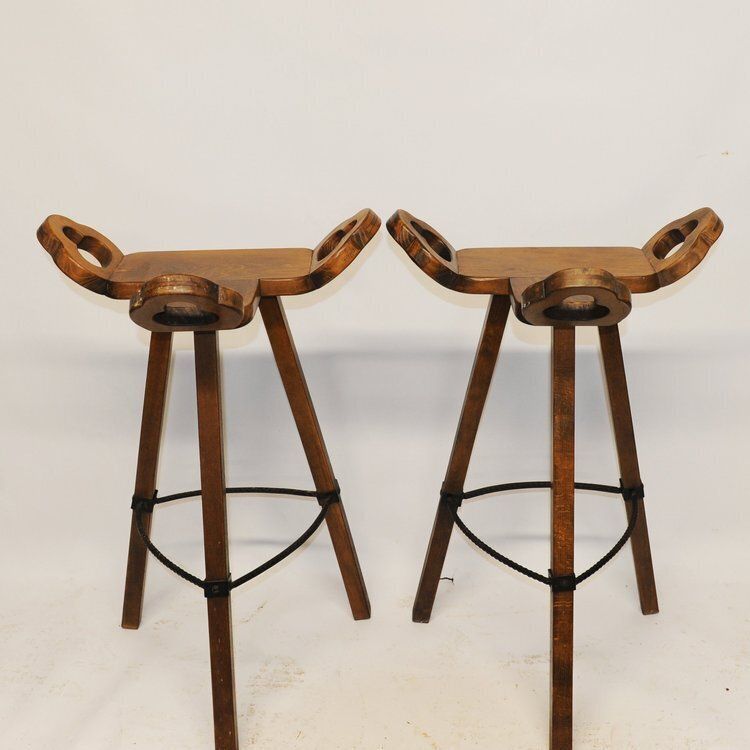1550.0 Brutalist Marbella Style Beech Bar Stools By Viriato Gomez For Toledo 1970s Set Of 4 photo