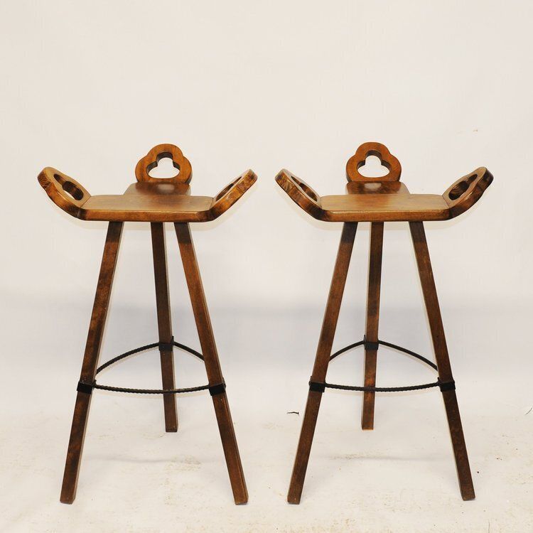 photo vinterior Brutalist Marbella Style Beech Bar Stools By Viriato Gomez For Toledo 1970s Set Of 4