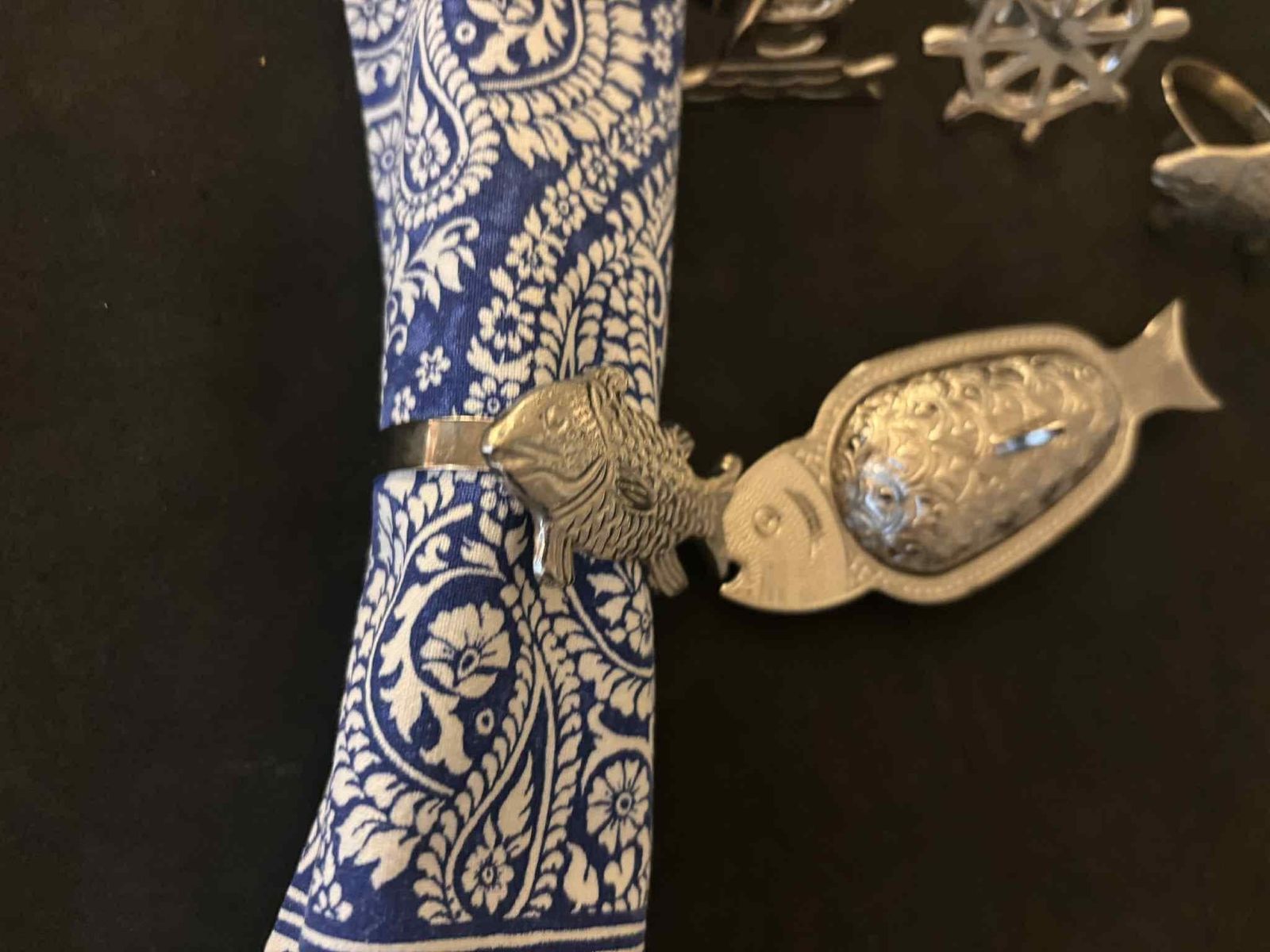 Marine De Saint Tropez Coastal Napkin Rings, Fish Box, Beach Table Decor, Set Of 5 photo buy