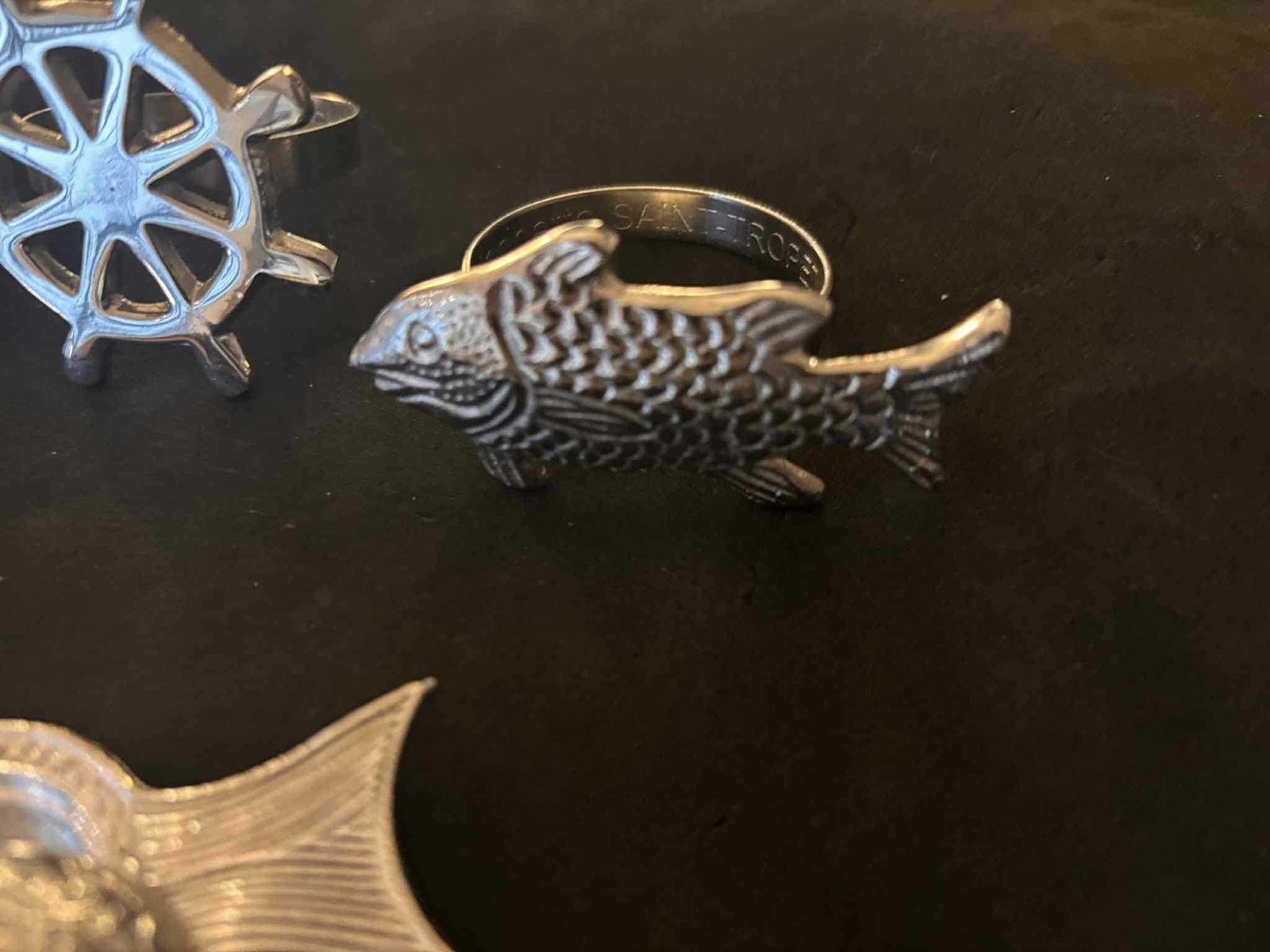 photo buy Marine De Saint Tropez Coastal Napkin Rings, Fish Box, Beach Table Decor, Set Of 5