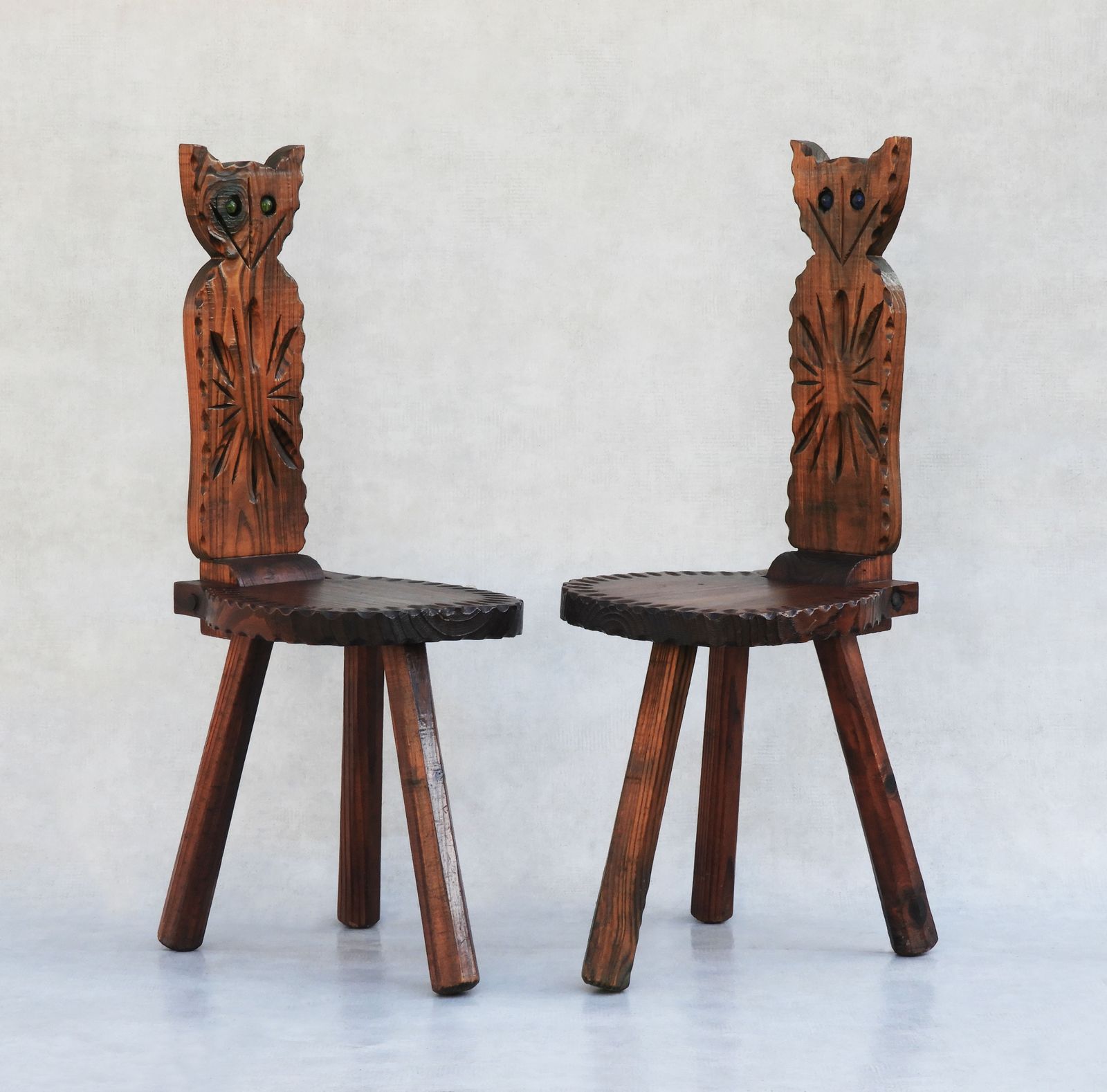 Pair Of Brutalist Tripod Feline Chairs C50s/60s Spain