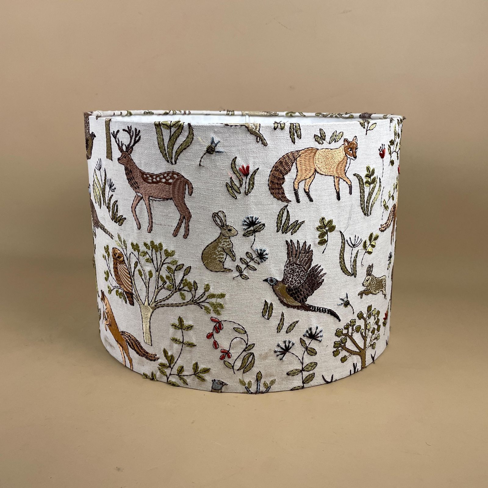 Designer Linen Bramble Wood Fabric Animal Lamp Shade Lampshade Drum Ceiling Large Lamp Shade Animals Voyage Maison Woodland Embroidered photo 115.0