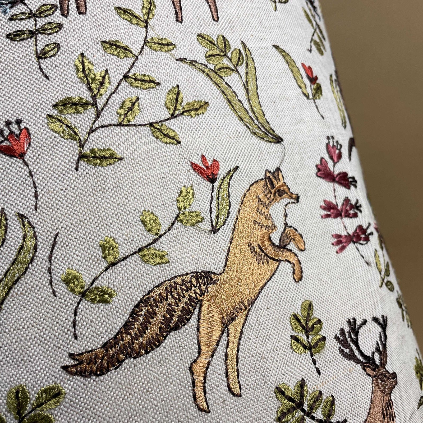 photo furniture Designer Linen Bramble Wood Fabric Animal Lamp Shade Lampshade Drum Ceiling Large Lamp Shade Animals Voyage Maison Woodland Embroidered