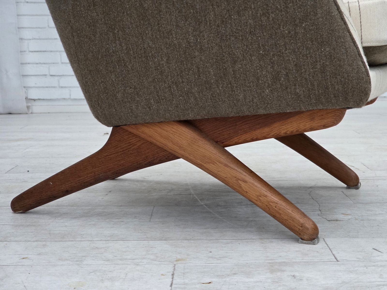 1970s, Danish Design By Illum Wikkelsø, Furniture Wool Fabric, Oak Wood Legs. photo furniture