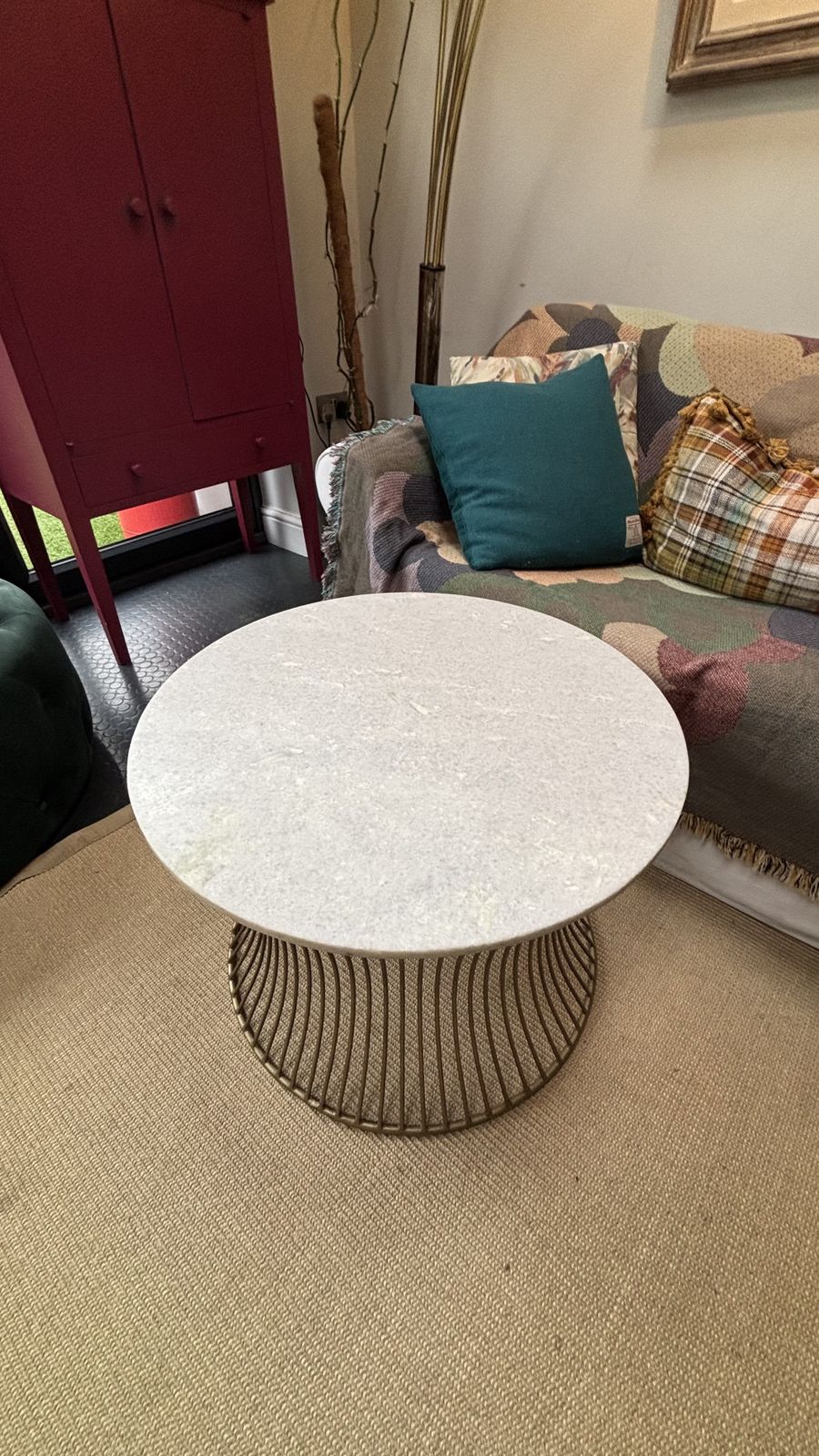 Rockett St George Marble Top Coffee Table With Bronze Metal Cage Base photo 225.0