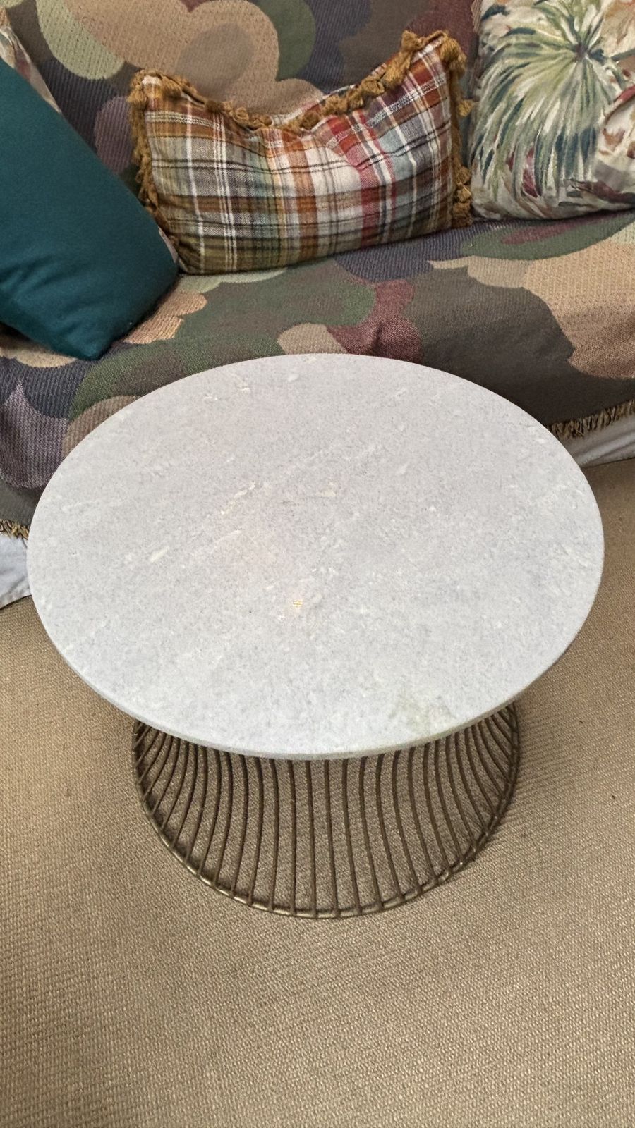 Rockett St George Marble Top Coffee Table With Bronze Metal Cage Base photo vinterior