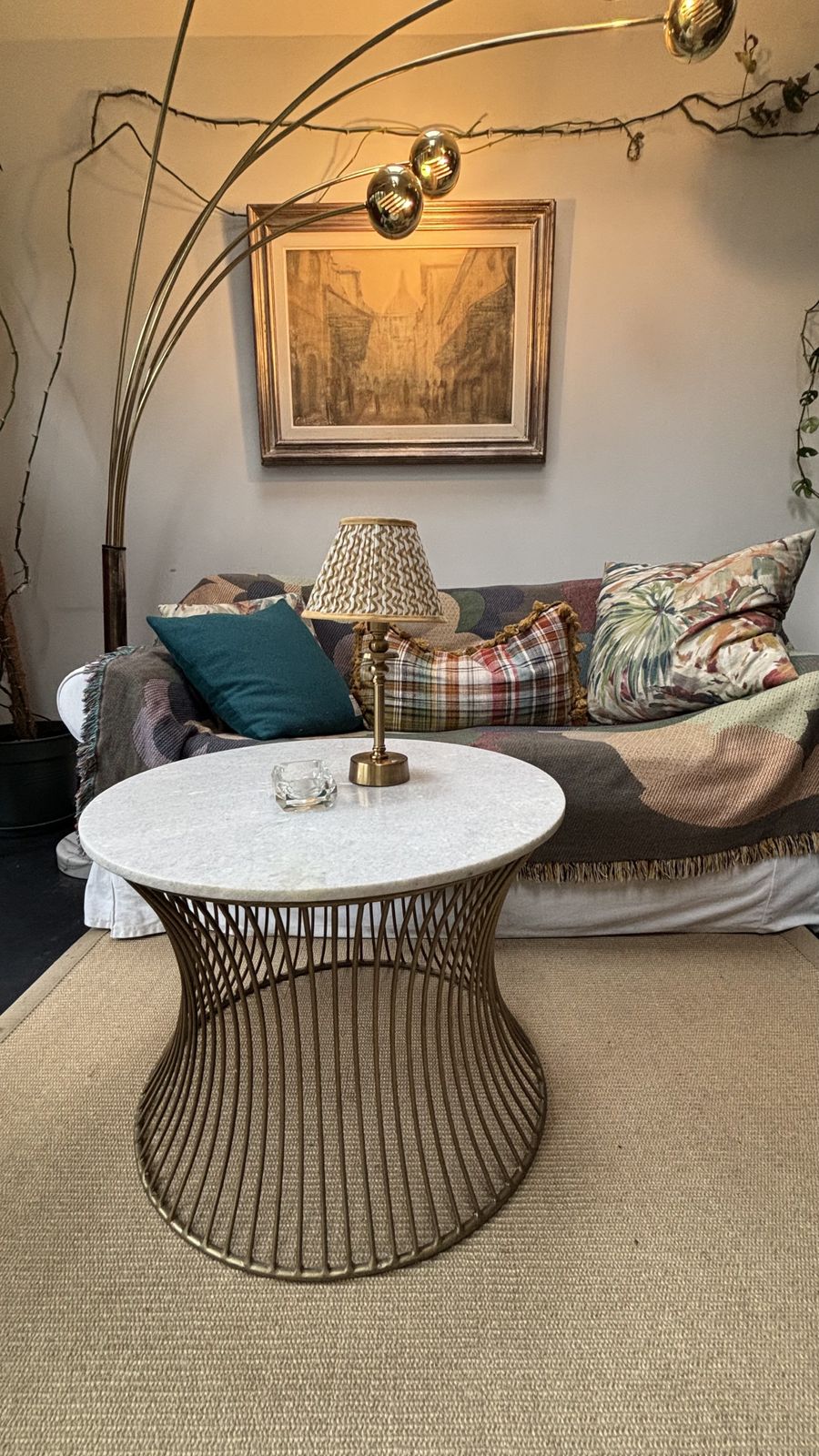 Rockett St George Marble Top Coffee Table With Bronze Metal Cage Base photo vintage