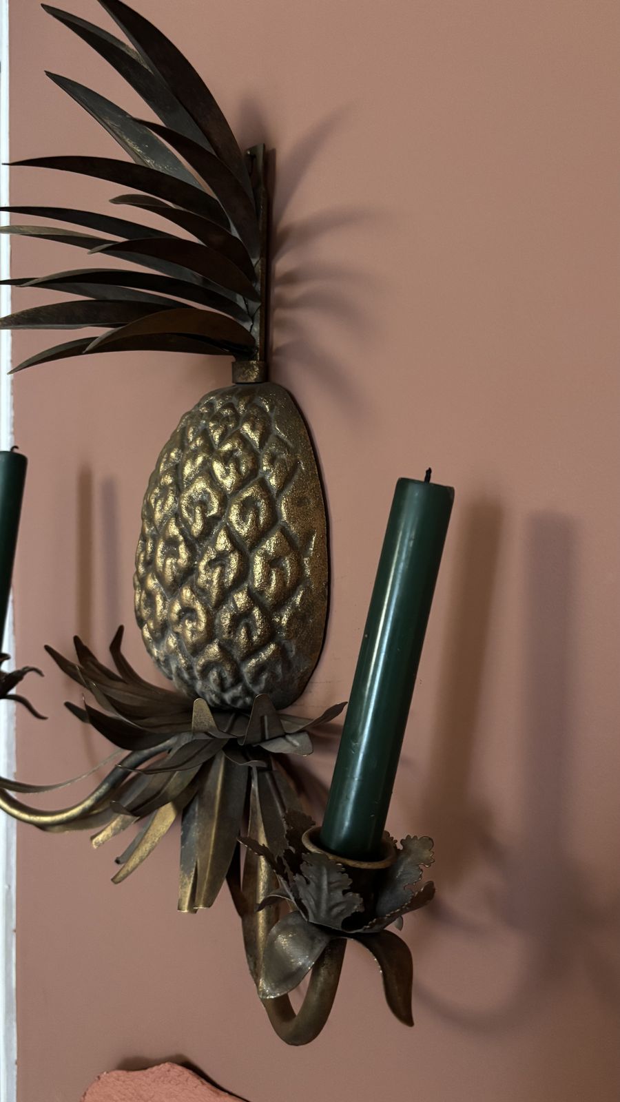 Abigail Ahern Brass Pineapple Wall Sconce Twin Candle Holder With Adjustable Leaves photo vinterior