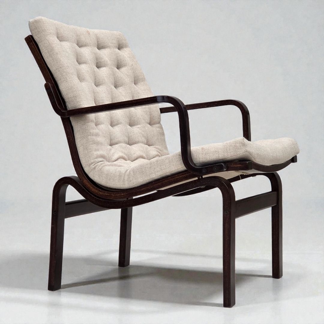 1970s, Scandinavian Armchair, Furniture Wool, Dark Beech Wood.