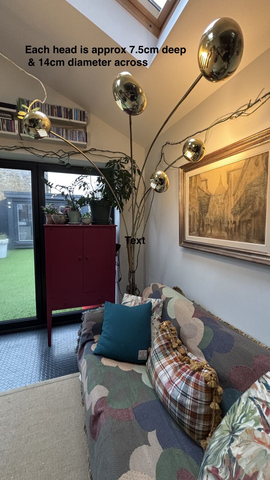 Vintage Swedish 5 Arm Brass & White/Grey Marble Cottex Floor Lamp, Circa 1980s photo for sale