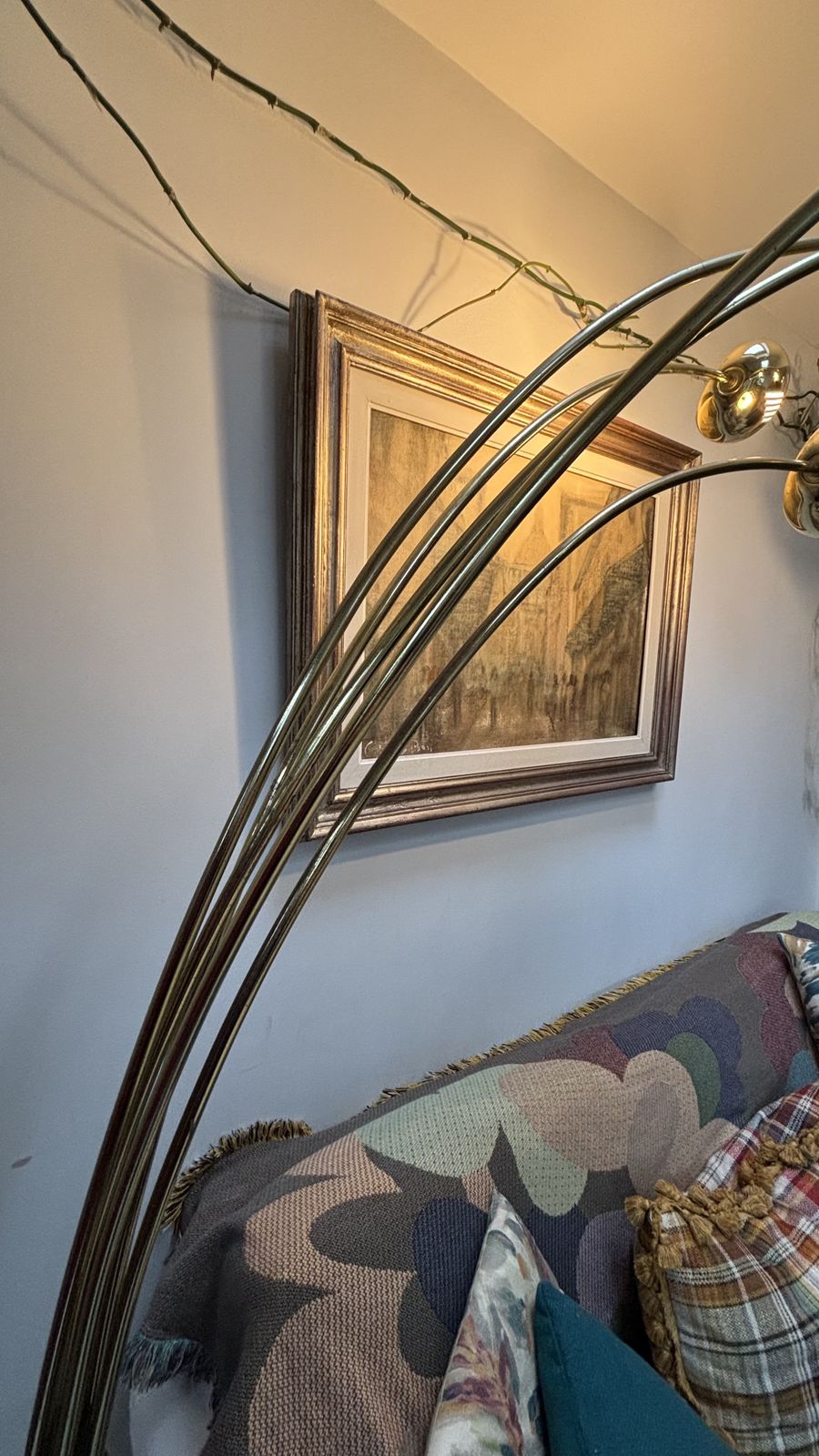 Vintage Swedish 5 Arm Brass & White/Grey Marble Cottex Floor Lamp, Circa 1980s photo buy