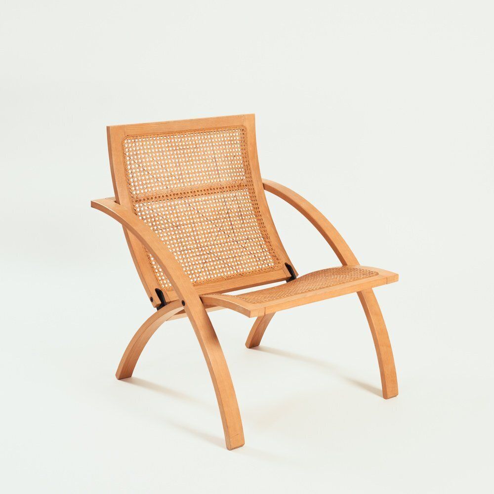 Folding Chair In Rattan And Wood By Gijs Bakker For Catelijn, Netherlands 1976
